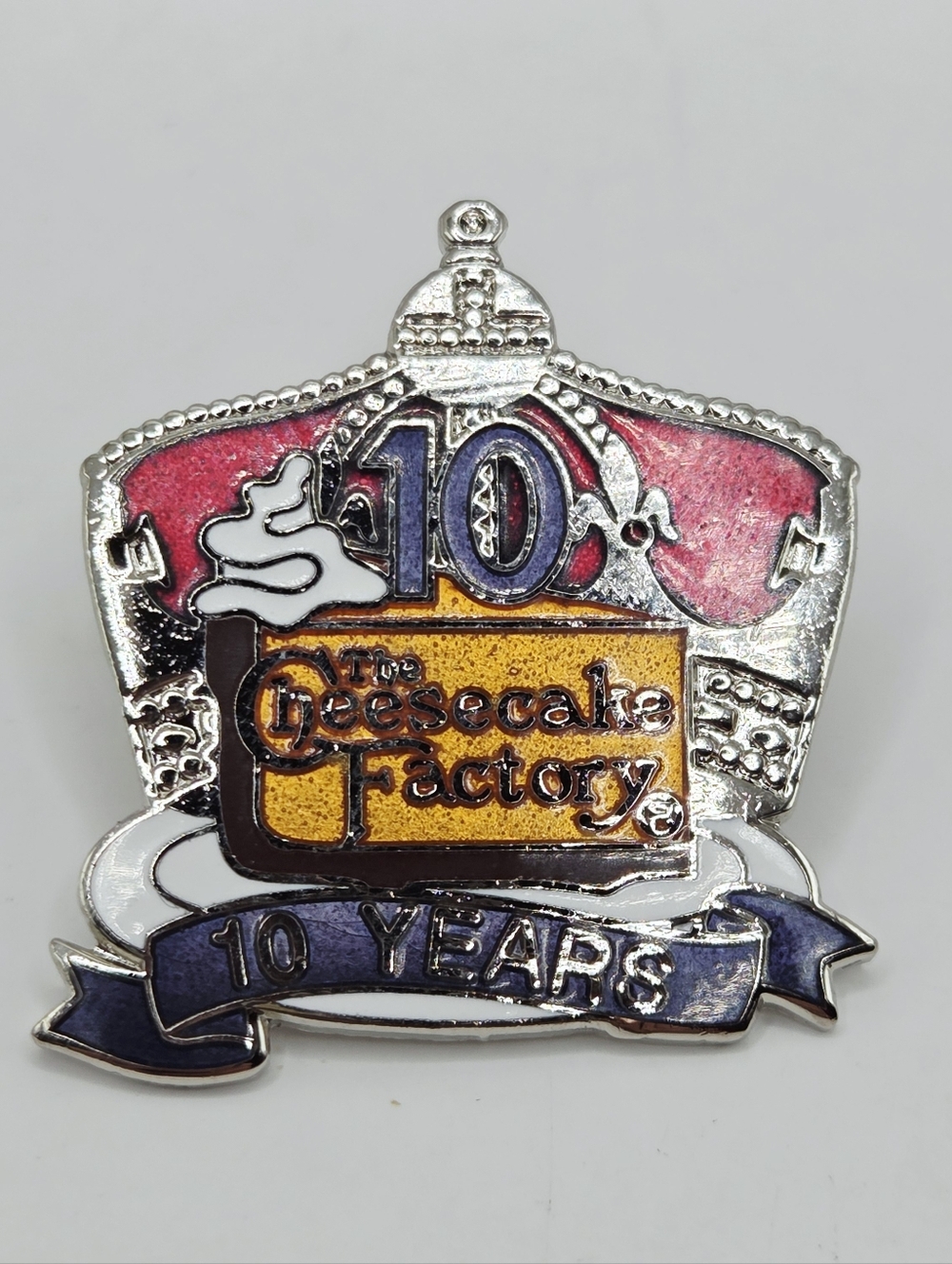 Cheesecake Factory 10 Years Employee Anniversary Crown Cake Pin RARE HTF